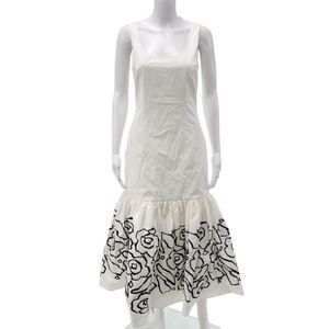 Sara Roka Women Fit & Flare Dress White Floral Square Neck Sleeveless Size 40